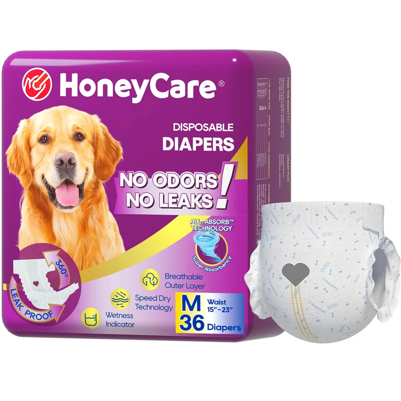 HONEY CARE All-Absorb couches jetables pour chien – Taille M, 36 unités, ultra absorbantes et respirantes