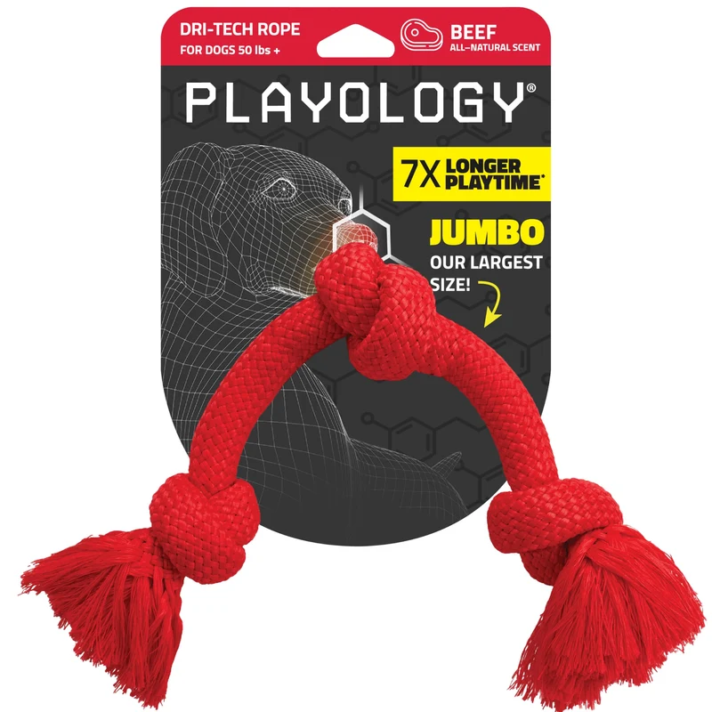 Playology Corde Dri-Tech pour Chiens | Jouet Tir pour Grands Chiens – Senteur Boeuf et Nettoyage Facile