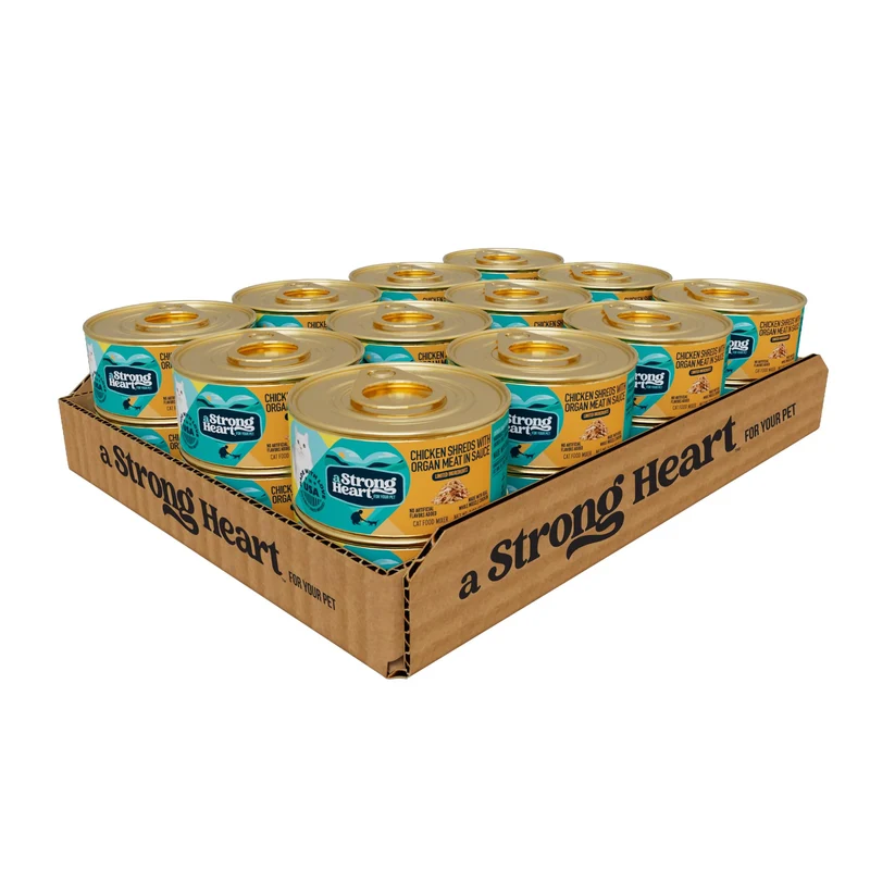 Strongheart - Pâtée humide pour chat, morceaux de poulet et organes en sauce – 3 oz, pack 24, fabriqué aux États-Unis