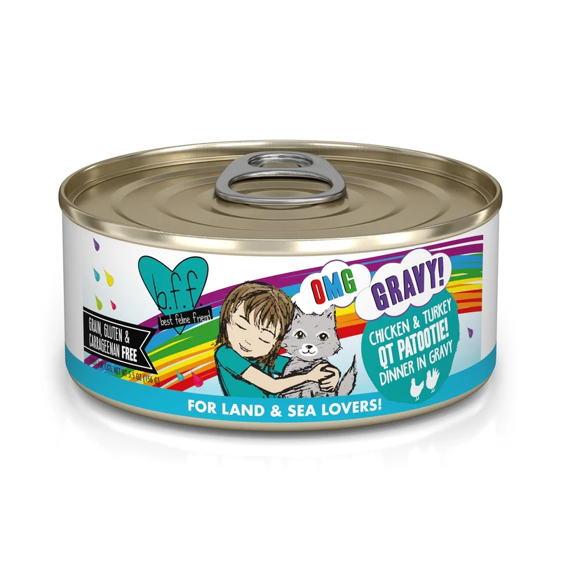 Weruva B.F.F. OMG – Le Meilleur Ami Félin en Sauce: QT Patootie, Poulet et Dinde en Sauce onctueuse, 5,5 oz (156 g), Lot de 8