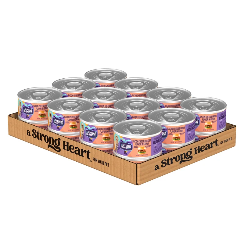Strongheart Nourriture humide pour chien – Saveur Bacon Cheeseburger en sauce, 5,5 oz, pack 24, bœuf réel, USA