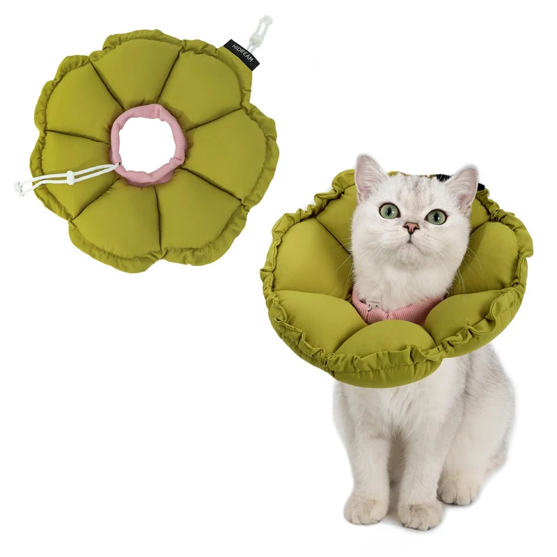 H HIDREAM Soft Cat Cone Collar – Collier conique ajustable pour chat, design vert à fleurs