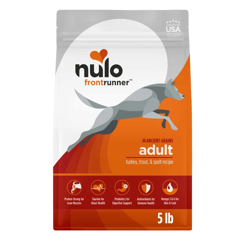 Croquettes Nulo Frontrunner Adulte – Dinde et Truite, Épeautre, Probiotiques, Taurine, Oméga 3 – 5 lb