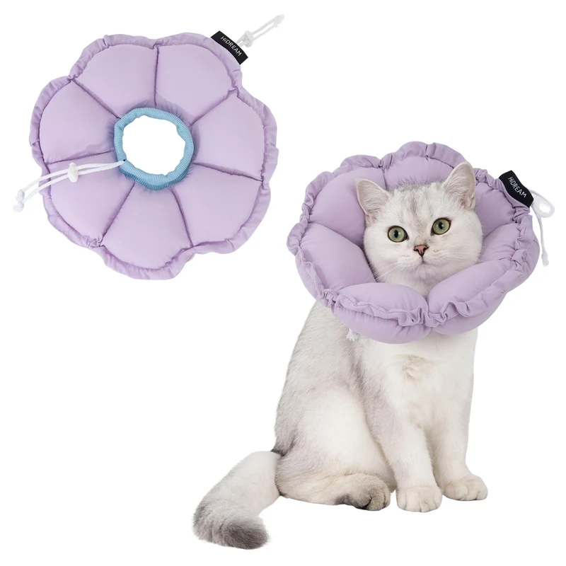 H HIDREAM Collier-Cône Chat Doux et Réglable — Protection et Confort Violet Fleuri