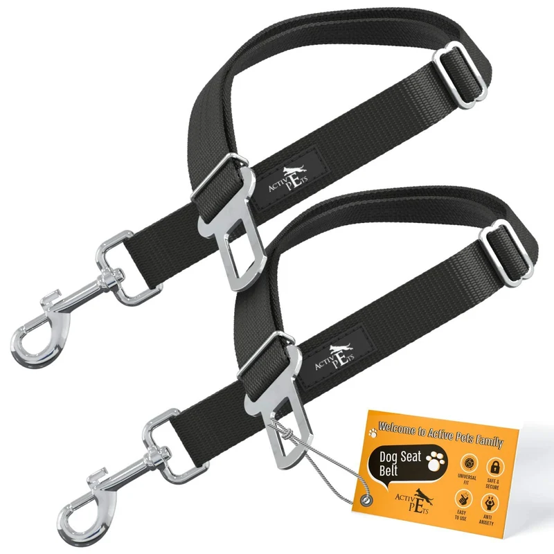 Active Pets Ceinture de sécurité pour chien – Lot de 2, 45–60 cm, attache harnais ou collier, universelle voiture