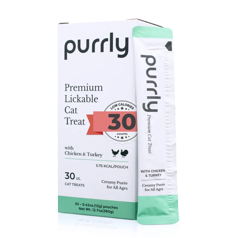 Purrly Friandises lickables pour chat – Protéines de qualité humaine, faible calories, hydratantes, L-Lysine & Astaxanthine – 30 portions