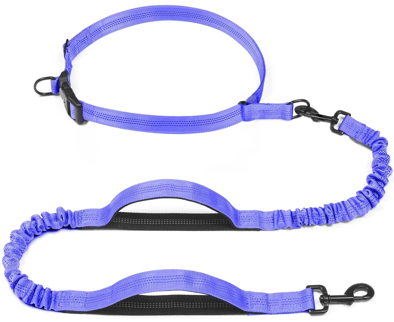 iYoShop Laisse Rétractable Mains Libres – Ceinture à Double Poignée Bungee pour Chiens 11-68 kg (Moyen/Grand) Bleu Royal