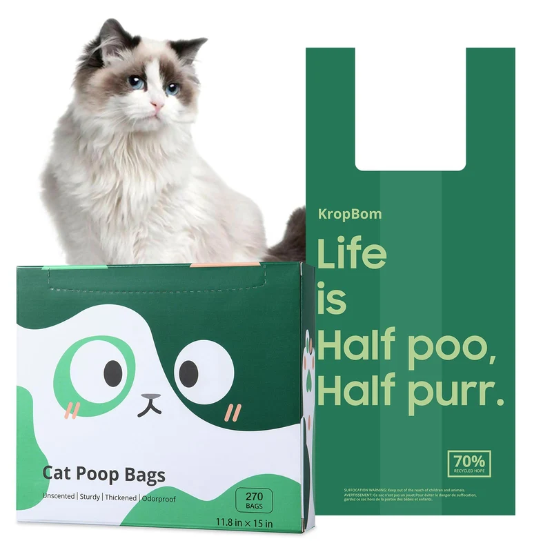 KropBom : Sacs à crottes pour chat 270 avec manches – résistants, étanches et recyclés à 70%