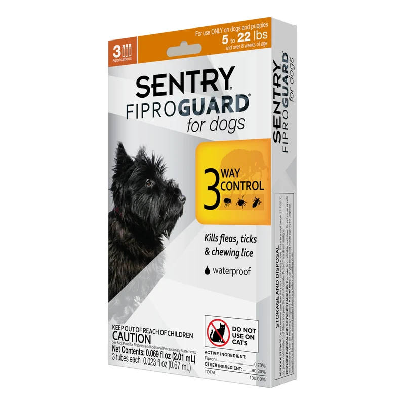 SENTRY FIPROGUARD pour chiens — Prévention puces et tiques (5-22 lb) — Trois mois d'applications topiques