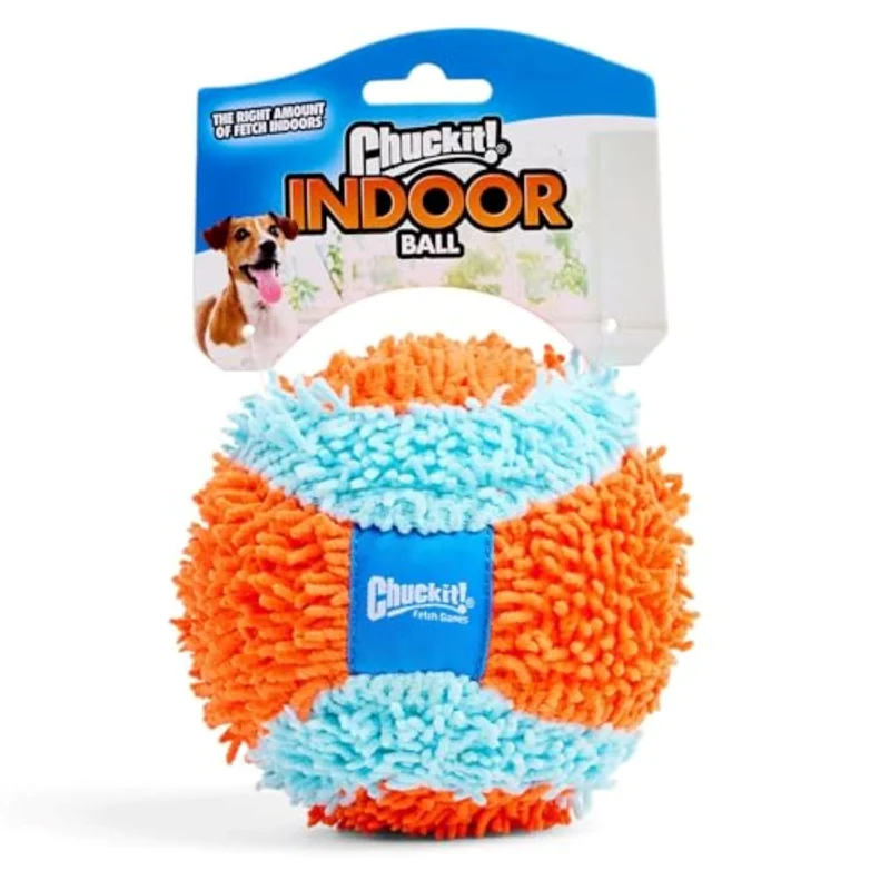 Chuckit ! Ballon de jeu intérieur pour chien – Jouet interactif, 12 cm, orange et bleu