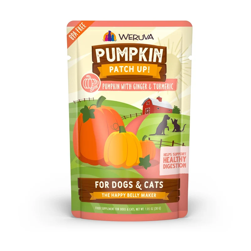 Weruva Purée Citrouille avec Gingembre et Curcuma — pour chiens et chats, poche de 30 g (12 sachets)