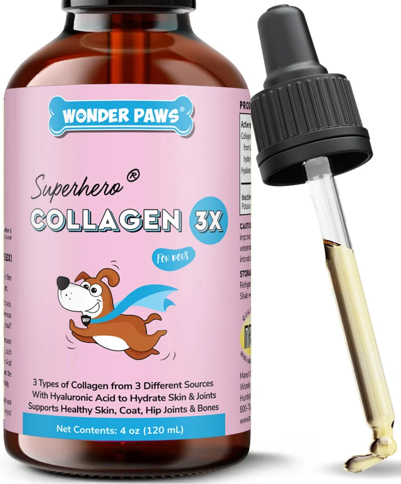 WONDER PAWS – Collagène liquide premium pour chiens | Soutien peau, pelage, hanches et articulations | Acide hyaluronique | Fabriqué aux États‑Unis