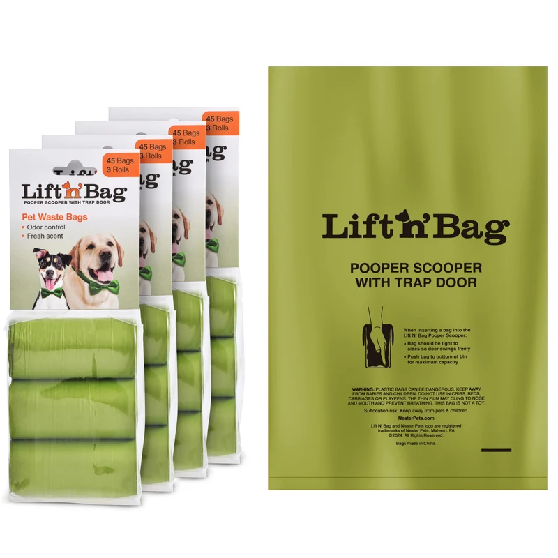 Neater Pets Lift N’ Bag - Sacs Poubelle Extra-Capacité, Lavande, 180 Sacs (12 Rouleaux) - 14,25 × 9,5 pouces
