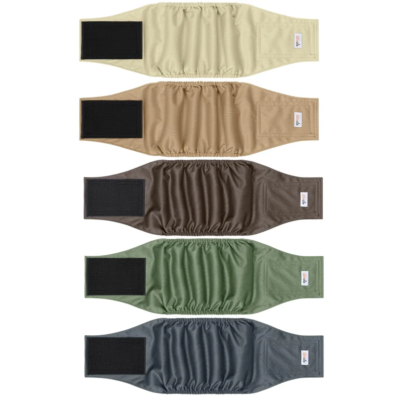 Grecle – Lot de 5 Couches pour Chien Mâle Réutilisables | Haute Absorption (Gris, Vert, Brun)
