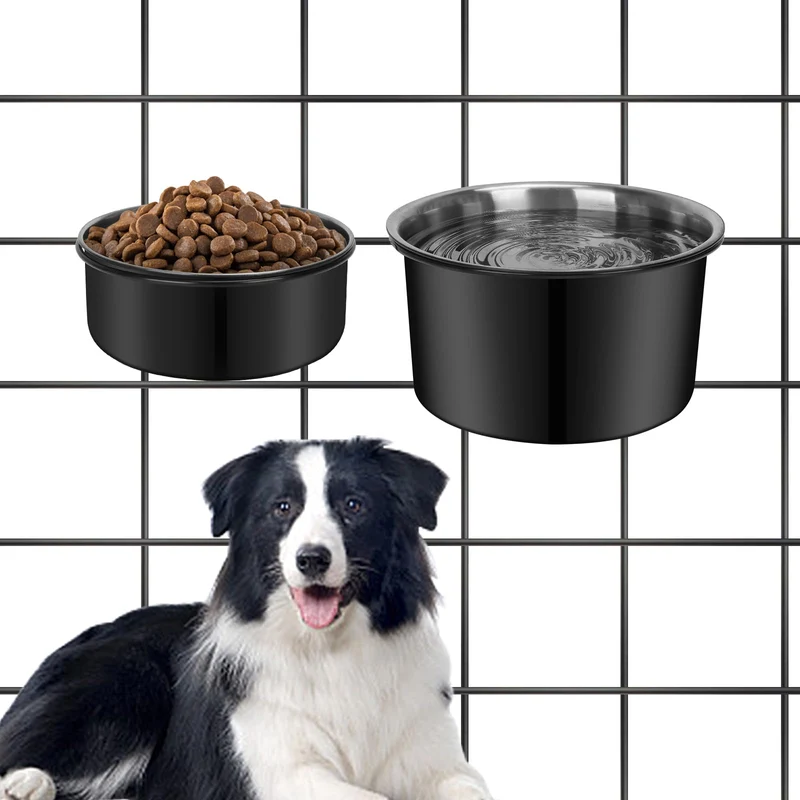 YECERCAN Bol d'eau sans débordement pour chiens – Ensemble de 2 bols inox avec support cage