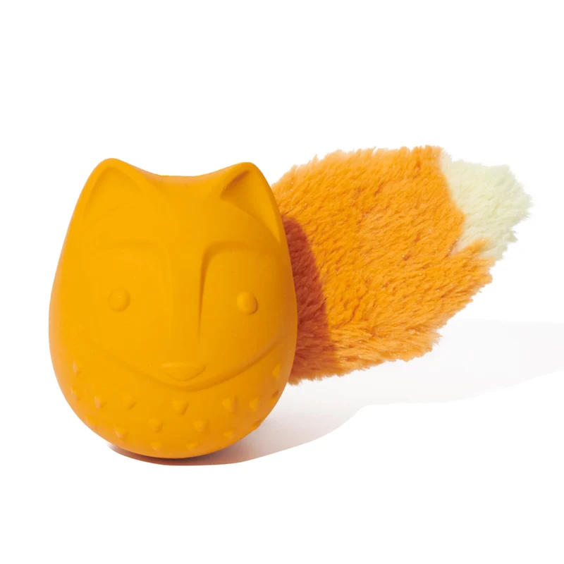 BarkBox Franz le Renard – Jouet chien en caoutchouc naturel, odeur bacon, rebond farfelu et queue agitée