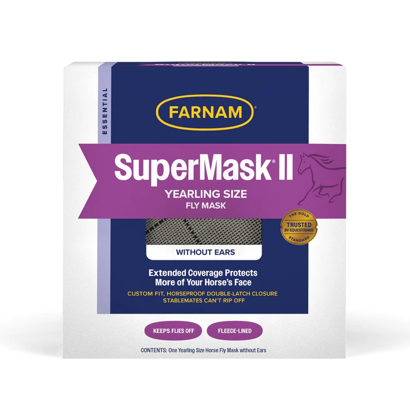 Farnam SuperMask II – Masque anti-mouches cheval sans oreilles, couverture étendue et UV