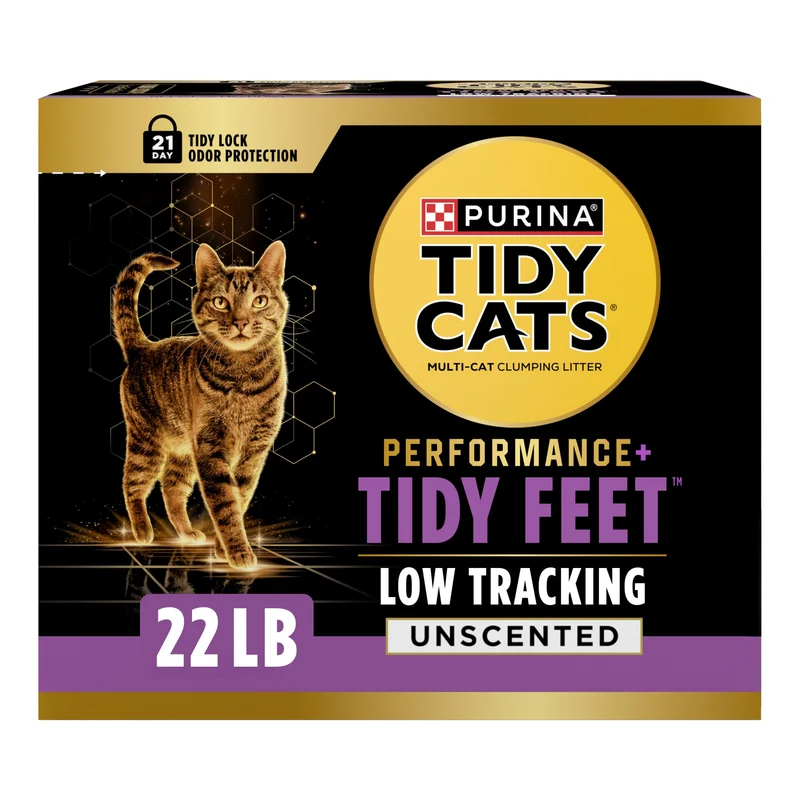 Purina Tidy Cats Performance Plus Tidy Feet – Litière pour chats sans parfum, faible traînée, agglomérante et contrôle des odeurs – Boîte 22 lb