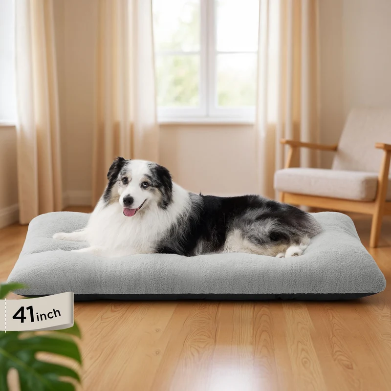 Bedsure Lit Chien XL Lavable pour Caisse — Confort Peluche Gris 41x27 pouces