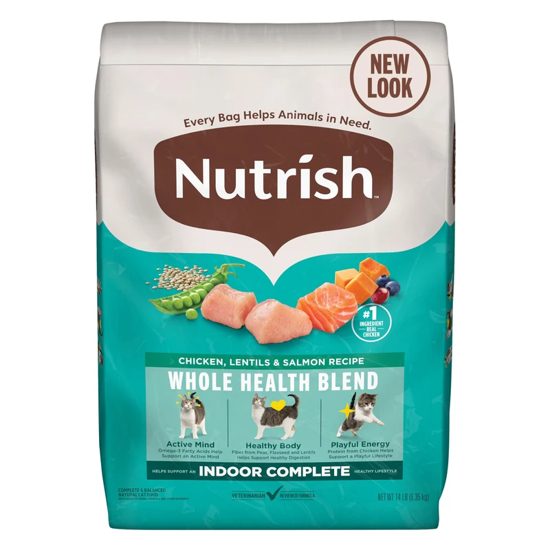 Nutrish Indoor Complete – Croquettes sèches poulet, lentilles et saumon pour chats d’intérieur, sac de 14 lb (Rachael Ray)