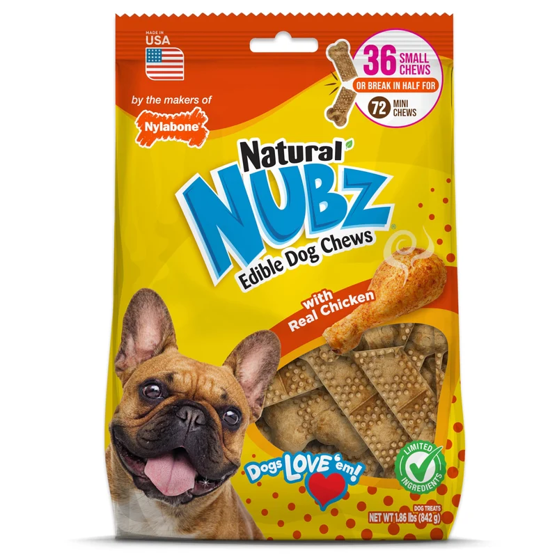 Nylabone Nubz Friandises Naturelles pour Petits Chiens – Saveur Poulet, Haleine Fraîche et Dentition, Fabriqué aux États‑Unis, 36 Unités