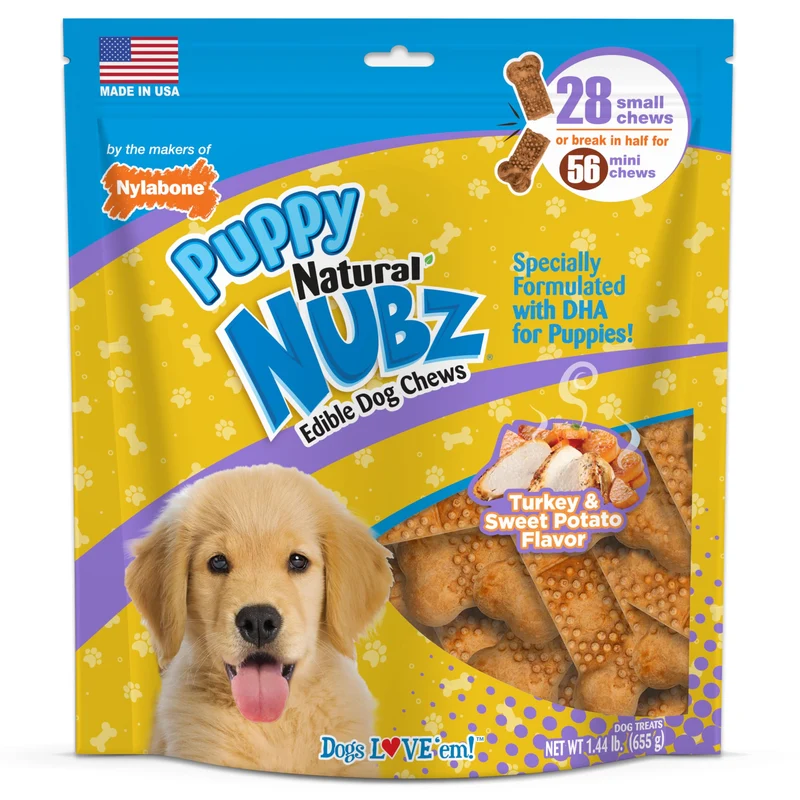Nylabone Nubz - Friandises naturelles pour chiots, Dinde & Patate Douce, États-Unis, 28 pièces