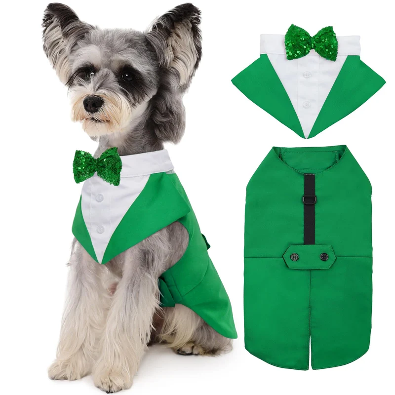 Kuoser Tuxedo pour Chien et Bandana Saint-Patrick – Tenue Élégante pour Chiens de Taille Large