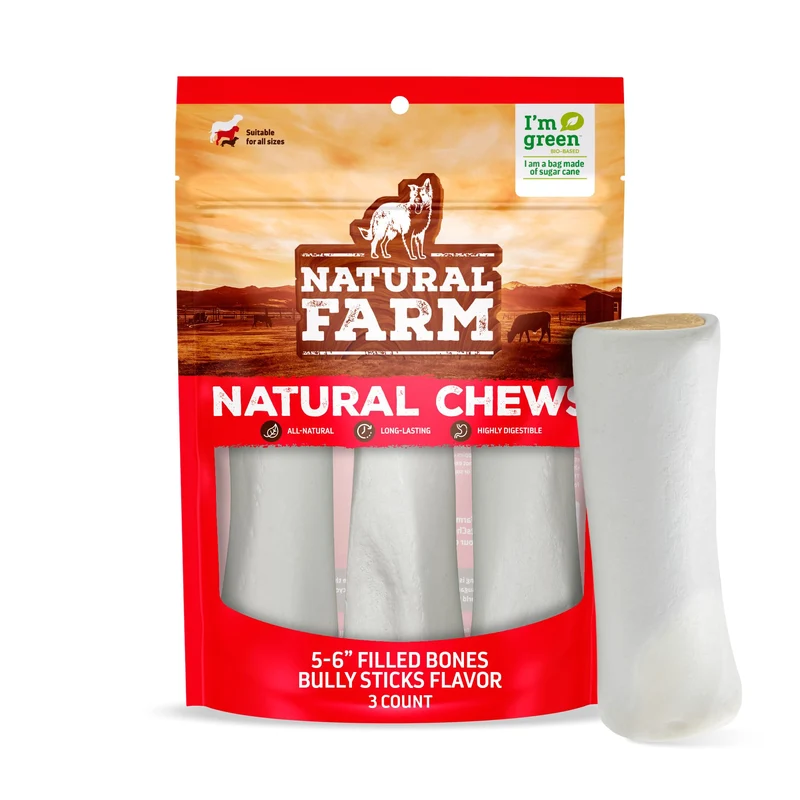 Natural Farm Os Rempli Bully Stick Saveur Bacon et Fromage – Gâterie Dentaire 5-6 Pouces (3 pièces) pour Grands Chiens