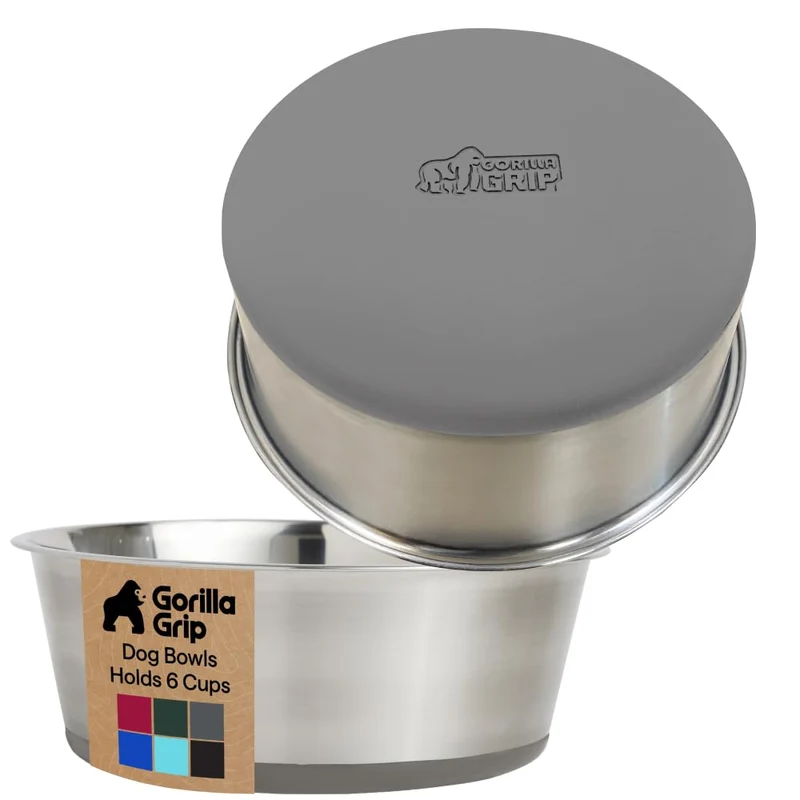 GORILLA GRIP Bols pour chiens et chats – Acier inox 304, 6 tasses, lot de 2, sans BPA, lave-vaisselle, base silicone anti-dérapante