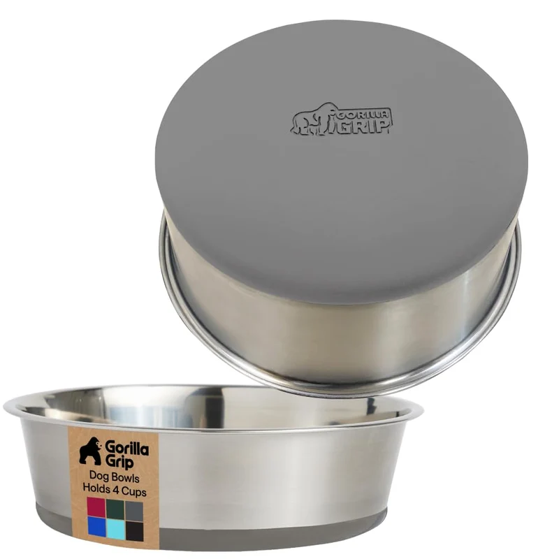 GORILLA GRIP Bols pour chien en acier 304 – 4 tasses chacun, ensemble de 2, base silicone anti-dérapante, sans BPA, lavables au lave-vaisselle