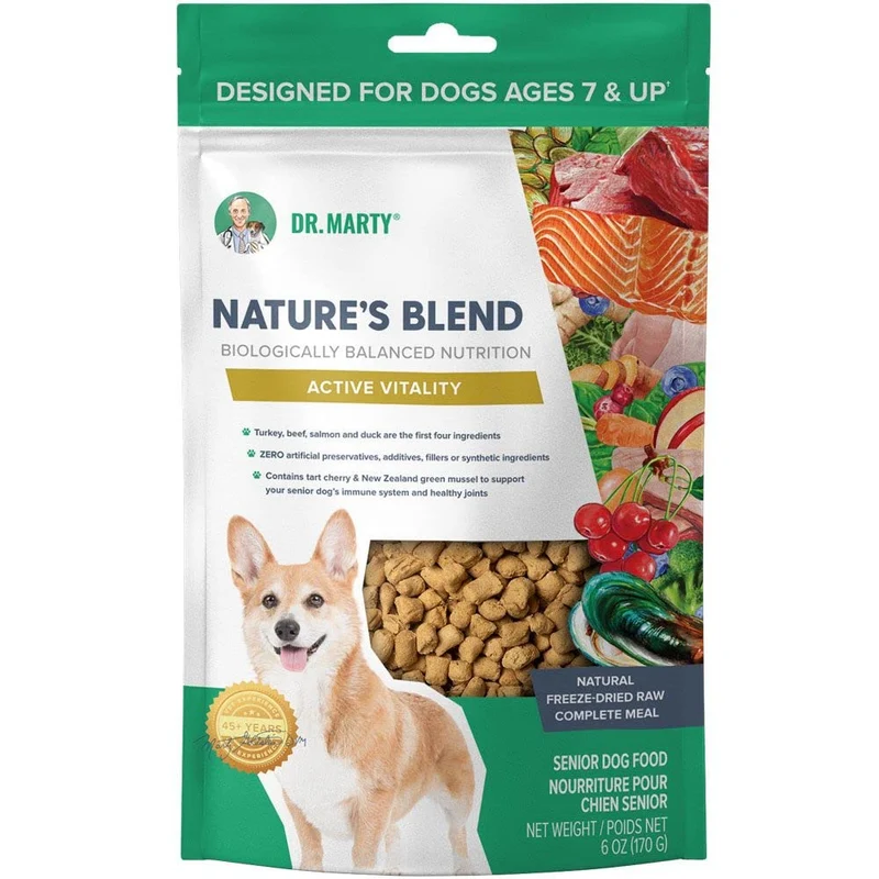 Dr. Marty Nature's Blend Vitalité Active – Nourriture crue lyophilisée pour chiens seniors, 6 oz
