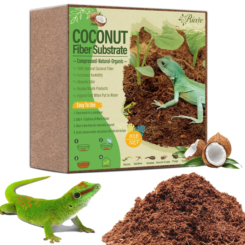 Riare Substrat Coco Fibre 10 Livres — Litière Naturelle Compressée pour Reptiles et Amphibiens