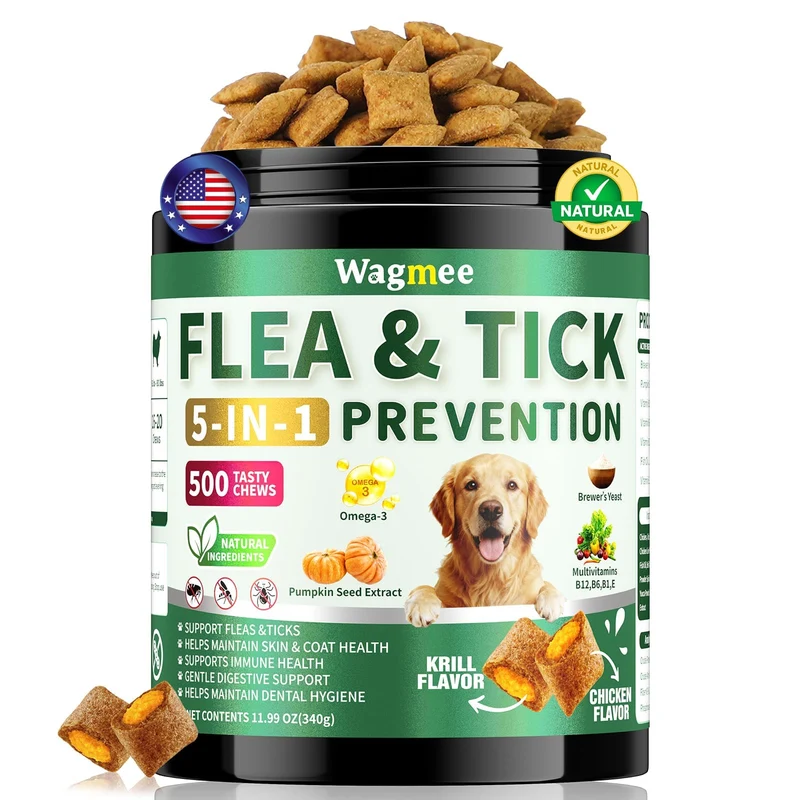Wagmee - Friandises molles pour chiens - Prévention puces et tiques Saveur poulet Krill