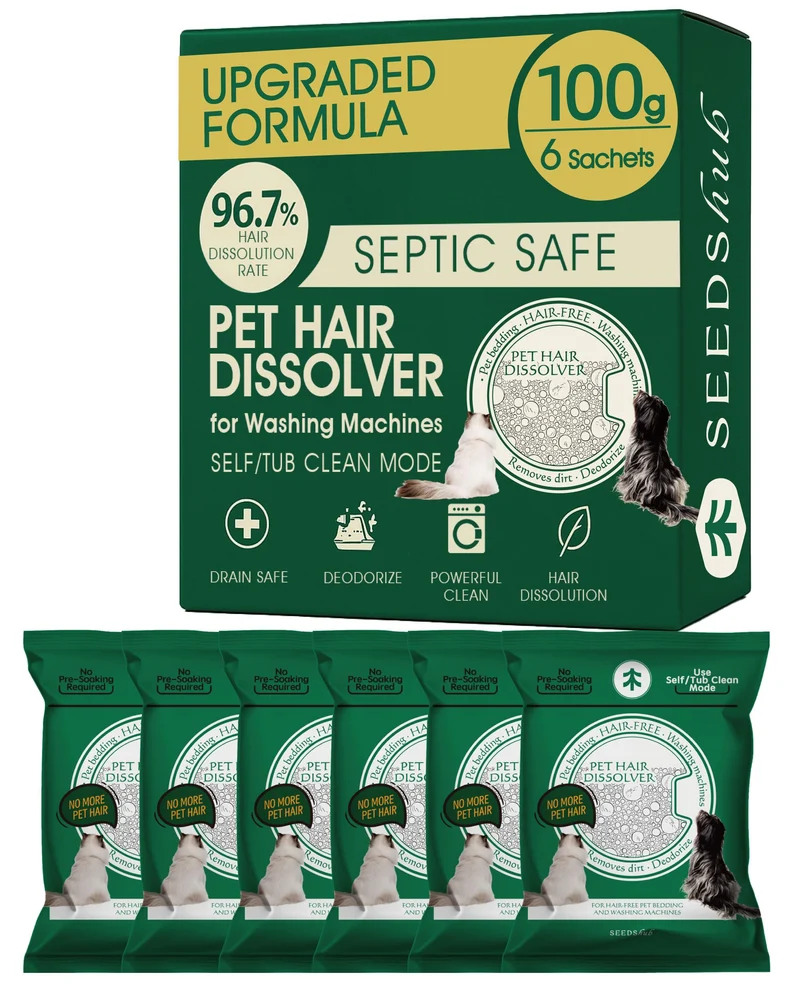 Seedshub – Dissolvant Poils pour Lave-Linge, 6 Sachets, 96,7% Poils Dissous, Compatible Haute Efficacité