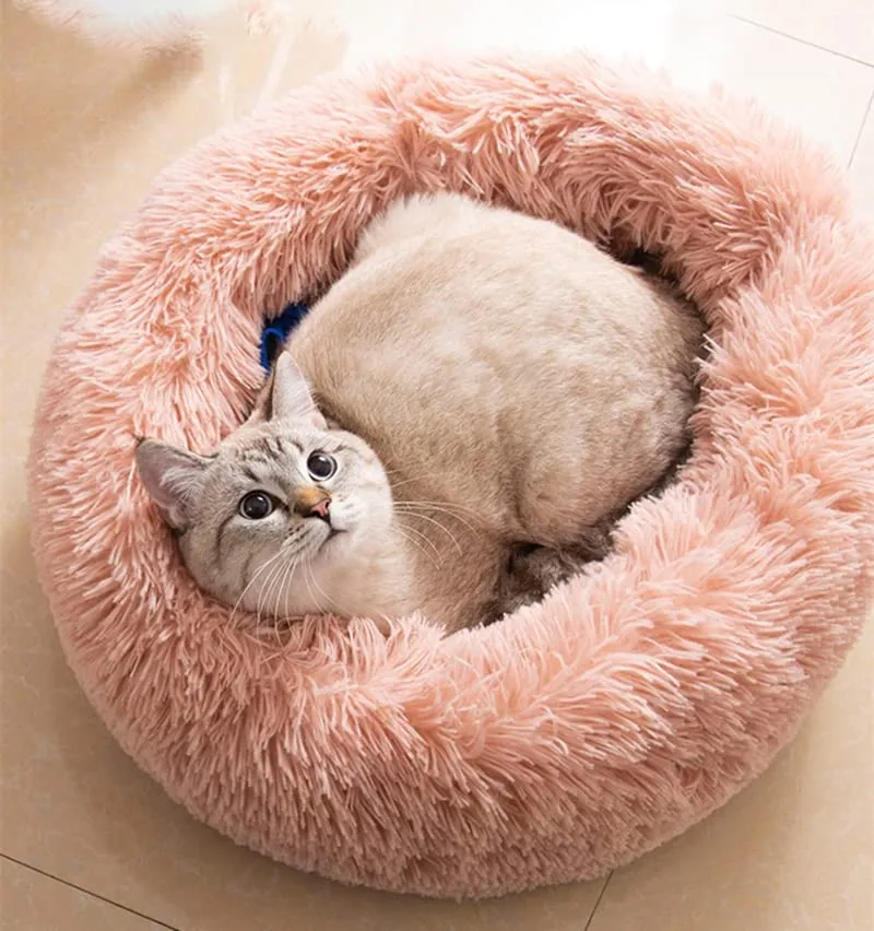 Grand lit rond en peluche rose – Confort pour chat et petit chien, 24'' x 24''