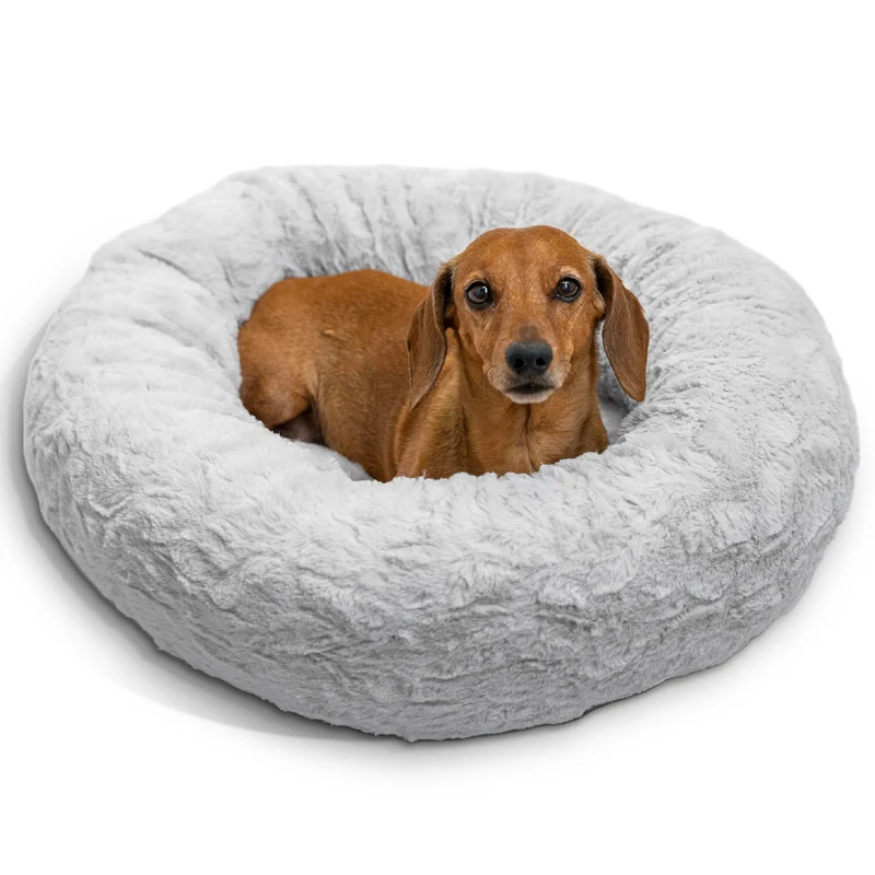 Best Friends by Sheri – Nid Donut Apaisant Original pour Petits Chiens et Chats jusqu’à 25 lb, Gris Lux Fausse Fourrure 23\" x 23\"