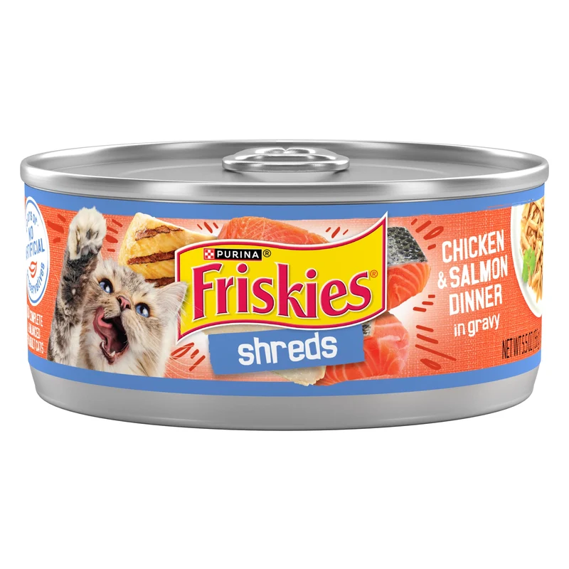 Purina Friskies Shreds Dîner Poulet et Saumon – Nourriture humide pour chat, Pack 24 x 5,5 oz