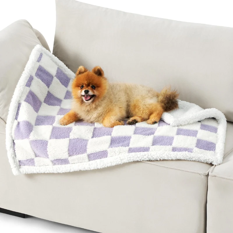 LE SURE Couverture Imperméable pour Petits Chiens – Double Face Sherpa et Jacquard Violet