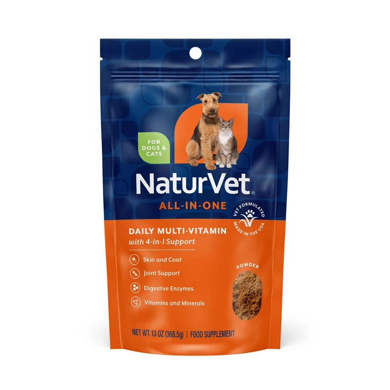 NaturVet Tout-en-Un – Multivitamines pour Chien | Soutien articulations, digestion, peau et pelage – Poudre sans blé – 370 g (environ 13 oz)