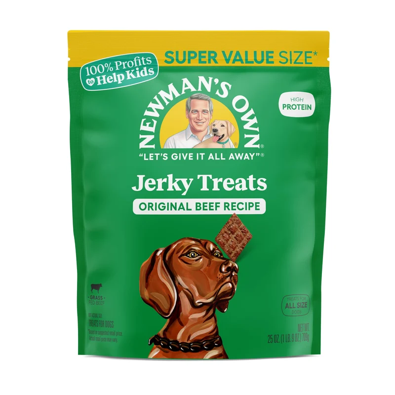 Newman's Own Friandises pour Chien Jerky de Bœuf — Grand Format 25 oz, Protéines Élevées, Sans Céréales, Premier Ingrédient Bœuf Nourri à l'Herbe