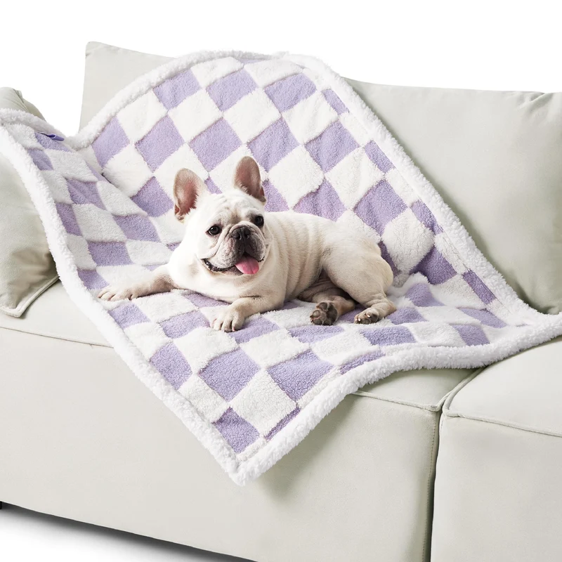 LE SURE Couverture Imperméable pour Chien Moyen – Double Face Sherpa et Jacquard Violet