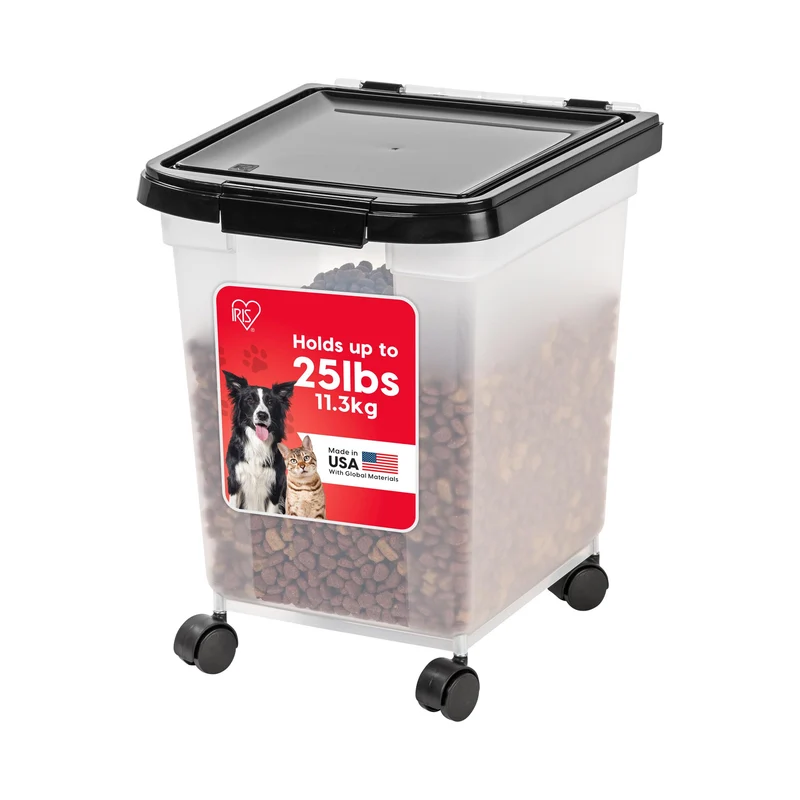 IRIS USA Conteneur Hermétique WeatherPro – Rangement Nourriture Animaux jusqu’à 25 lb – Roues Amovibles – Fabriqué aux États‑Unis