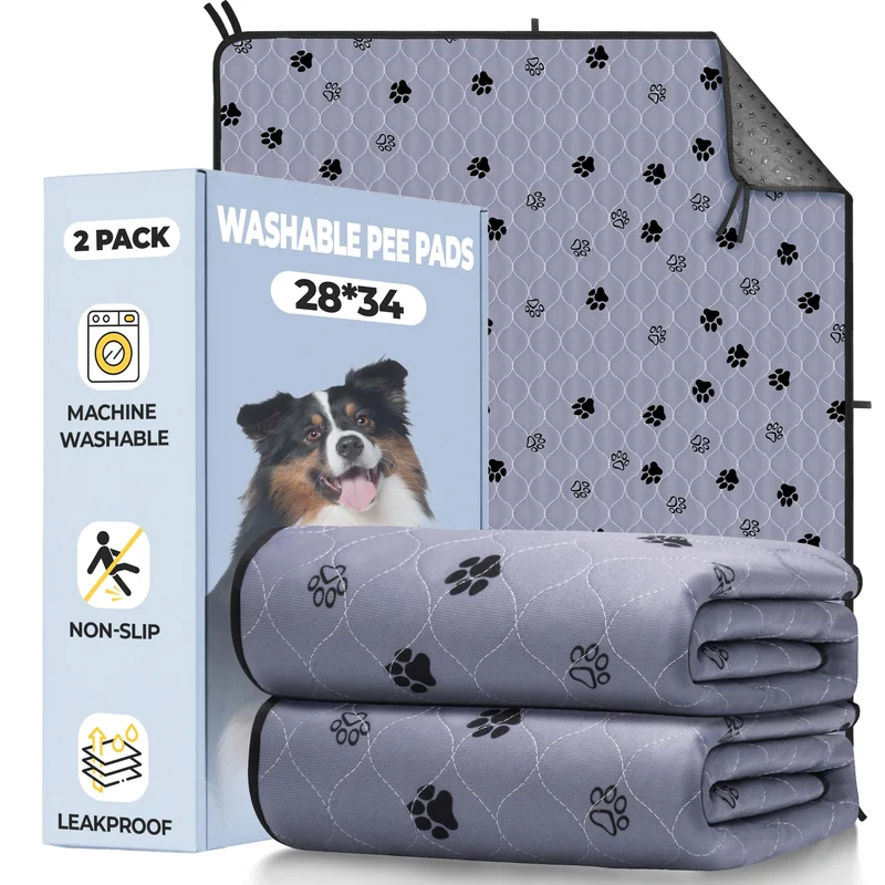 Fostanfly Tapis Potty Lavables 28x34 – Ultra-Absorbants, Imperméables et Anti-Dérapants, Lot de 2 + 8 Lanières