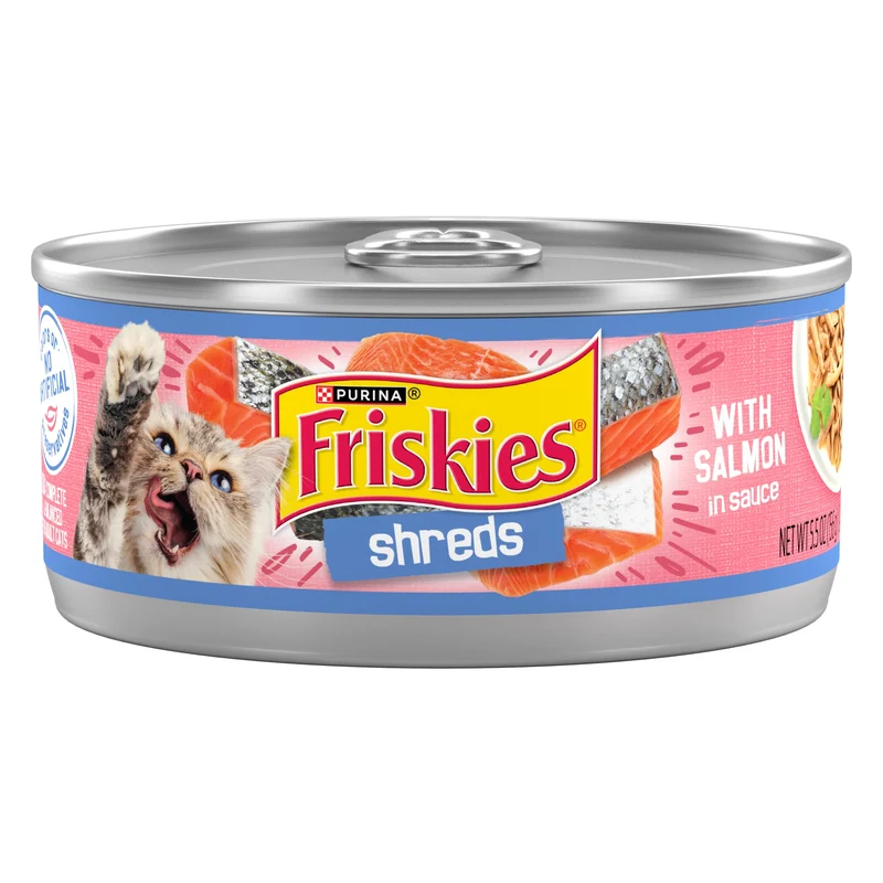 Purina Friskies Shreds au Saumon dans Sauce – Nourriture humide pour chats (pack de 24 boîtes de 5,5 oz)