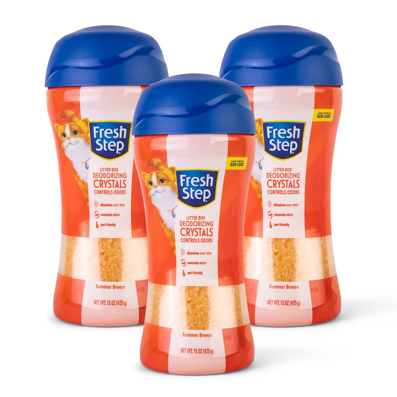 Fresh Step – Déodorant en cristaux pour litière de chat, 15 onces, lot de 3, parfum Brise d'Été