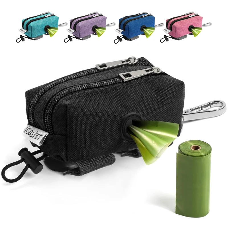 Leashrr 2.0 : Distributeur de sacs à crottes et poches étanches – 2 poches, 1 rouleau offert – Noir