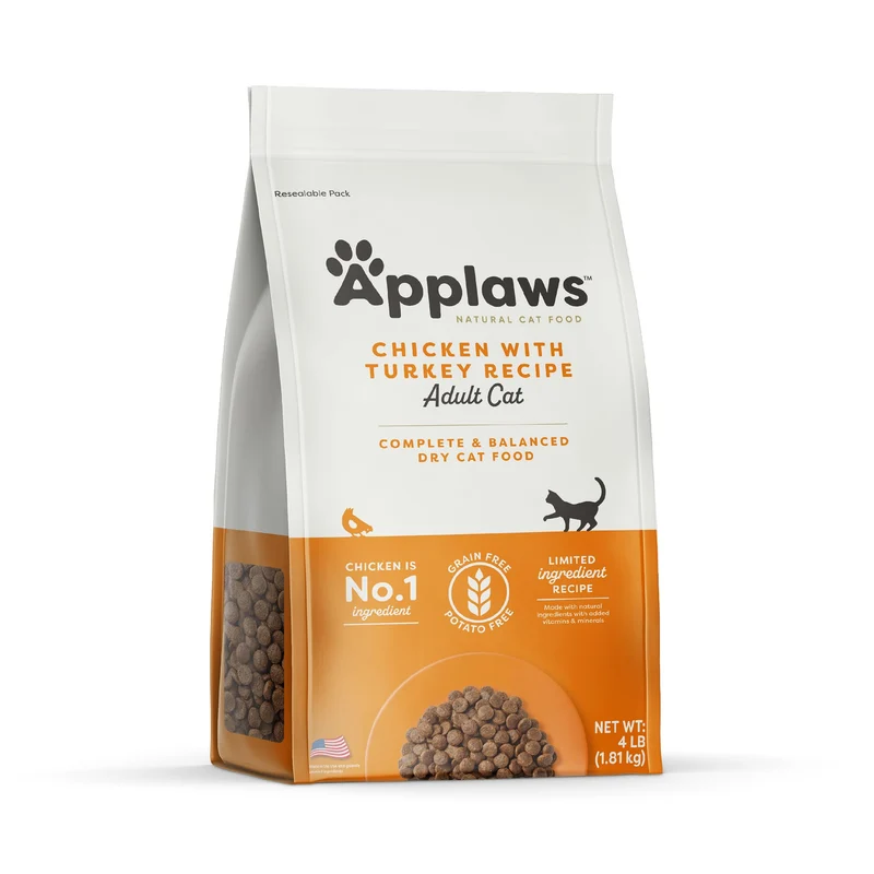 Applaws Nourriture sèche pour chat – Sans céréales, ingrédients limités, poulet et dinde, sac de 4 livres