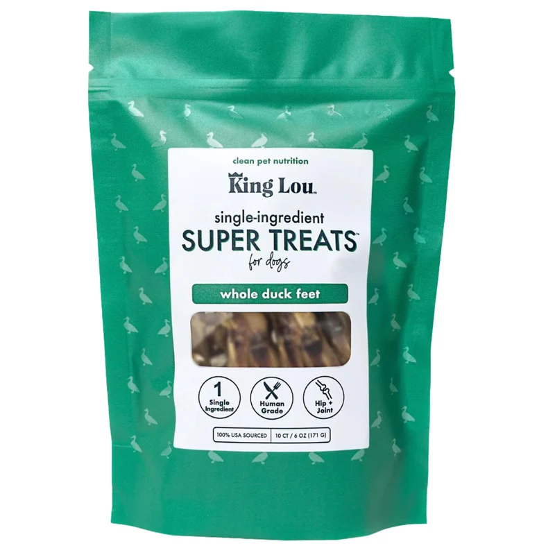 King Lou Pets – Pieds de Canard Entiers pour Chiens – Friandises Dentaires Déshydratées – USA – Collagène, Glucosamine, Chondroïtine – Lot de 10