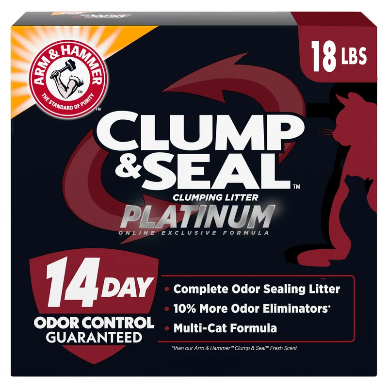ARM & HAMMER Litière Chat Platine Clump & Seal – Multi-Chats, Mottes Solides, 14 Jours d’Odeur, 18 lb