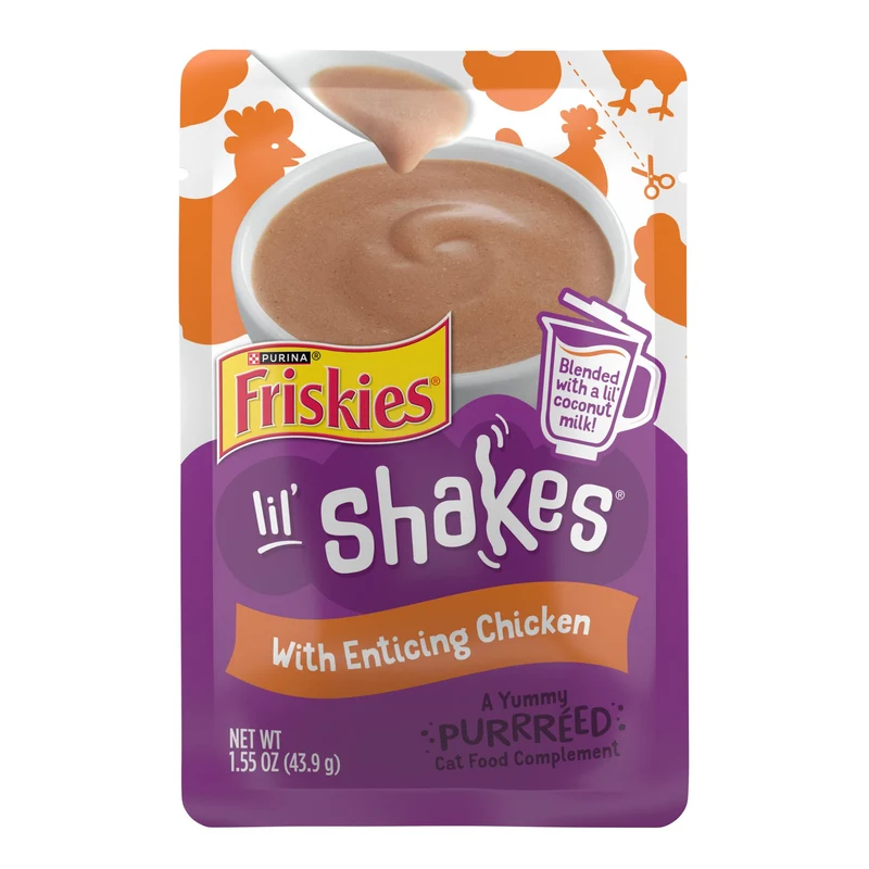 Friskies Purée Topper pour Chat Lil’ Shakes au Poulet – Lot de 16 Sachets 1,55 oz